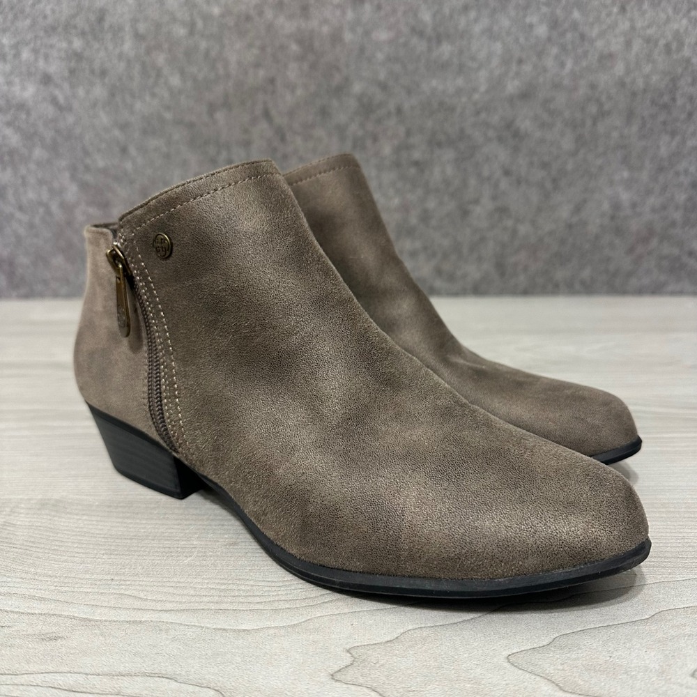 Daisy Fuentes Rozella Ankle Boots Women 9 Taupe Faux‎ Suede Side Zip Block Heel